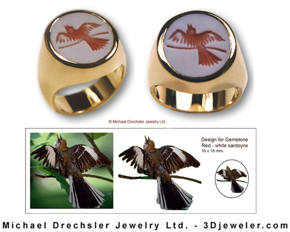 Mockingbird Carved Gemstone Signet Ring