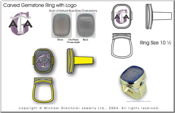 Corporate Logo Carved Gemstone Signet Ring
