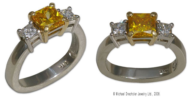 White Gold Ring with Yellow-Orange Diamond