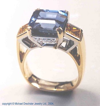 Cushion Cut Sapphire && Vivid Orange Cultured Diamond Ring