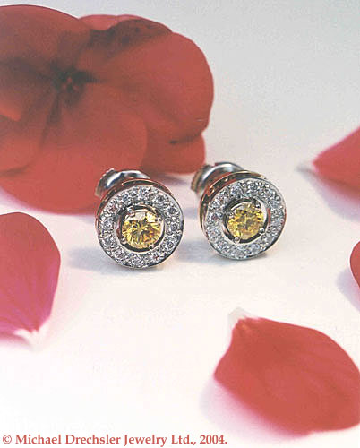 Vivid Yellow Created Diamond && Pave Diamond Earrings