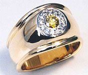 Lab Created Yellow Diamond Ring<br> with Pave` Diamond Halo