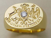 Crest of Chile Gold Signet Ring With Diamond
