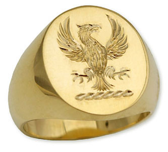 Engraved Crest Gold Signet Ring