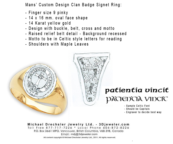 Gold Signet Ring with Clan Crest && Maple Leaf Shoulders