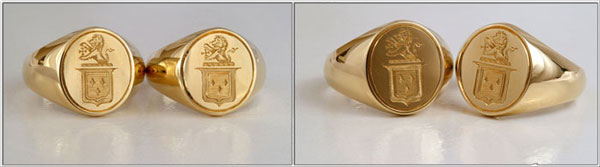 Hand Engraved Gold Signet Rings With Allen Family Crest