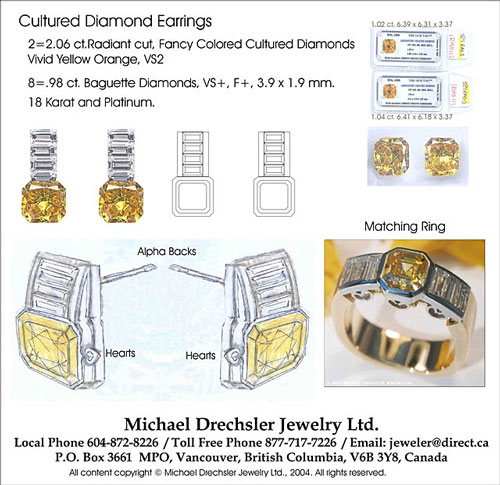 Radiant Cut Lab Created Diamond && Baguette Earrings