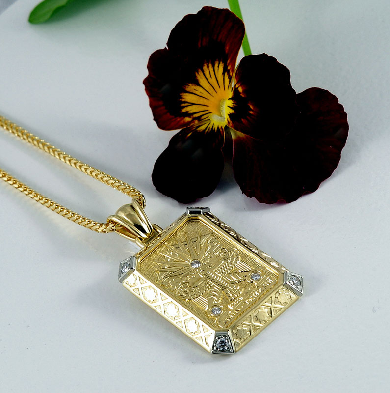 Amin-Tehrani Hand Engraved Crest Gold Pendant