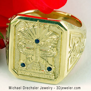 Amin-Tehrani Hand Engraved Crest Gold Ring