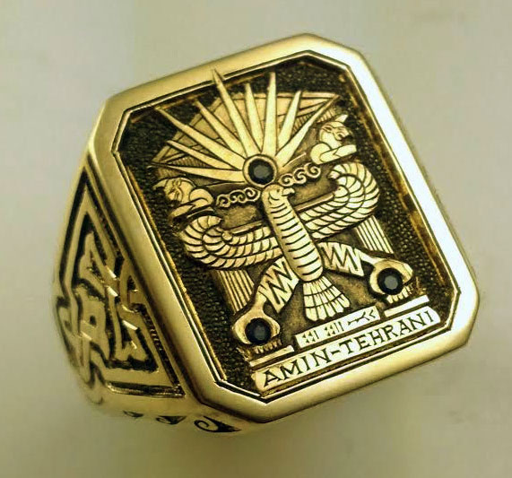 Amin-Tehrani Hand Engraved Crest Gold Ring