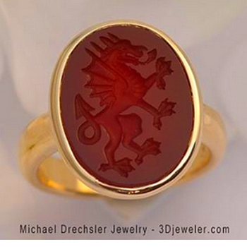 Carnelian Signet Ring with Carved Dragon