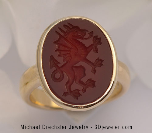 Carnelian Signet Ring with Carved Dragon