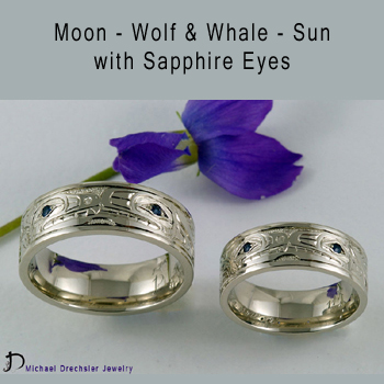 Moon Spirit - Wolf && Orca Whale - Sun Spirit Wedding Band