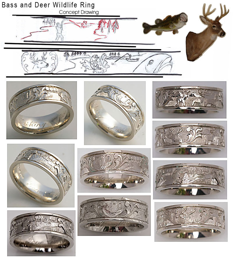 Bass && Deer Wildlife Wedding Band 