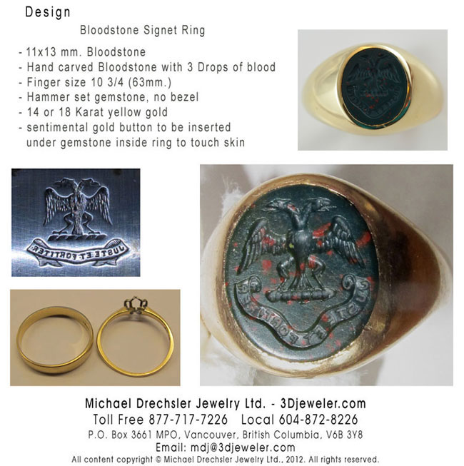Bloodstone Signet Ring Carved with Blaxland Crest