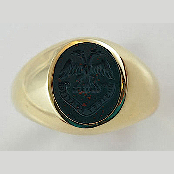 Bloodstone Signet Ring Carved with Blaxland Crest