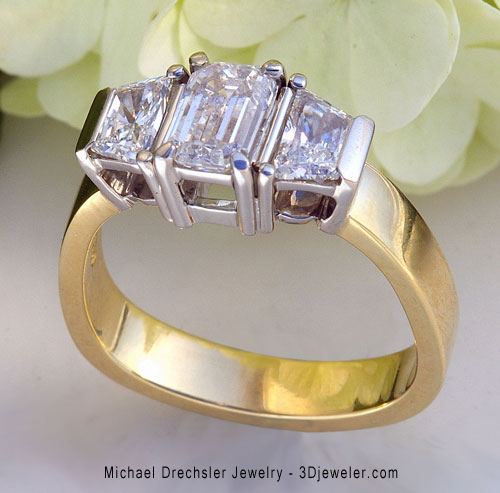 Emerald Cut && Trapezoid Cut Diamond Ring