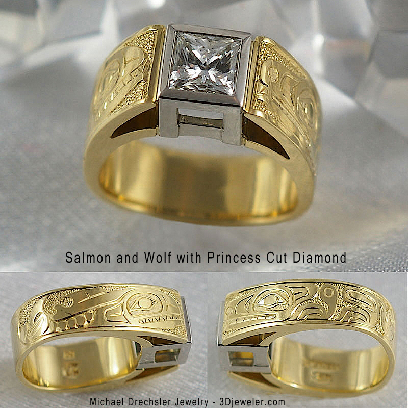 Salmon && Wolf Princess Cut Diamond Engagement Ring