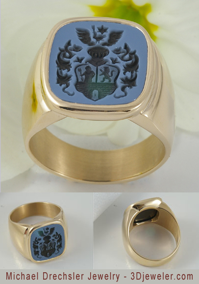 Blue Grey Sardoynx Signet Ring