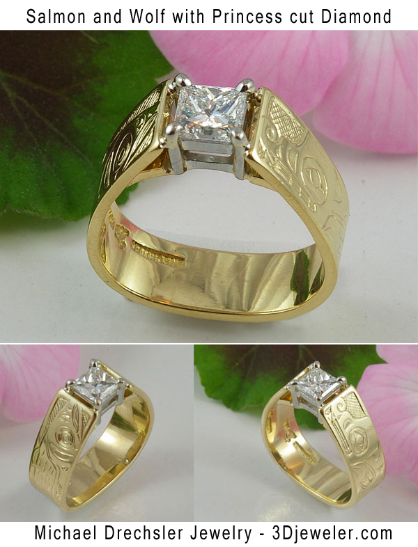 Salmon && Wolf Princess Cut Diamond Engagement Ring