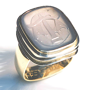 Corporate Logo Carved Gemstone Signet Ring