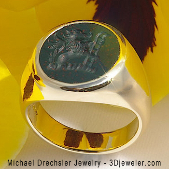 Bloodstone Signet Ring Carved with Price Family Crest