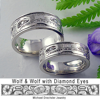 Wolf && Wolf Wedding Bands with Diamond Eyes