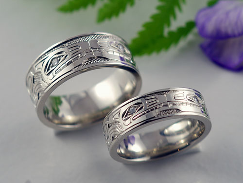 Wolf && Wolf Wedding Bands with Diamond Eyes