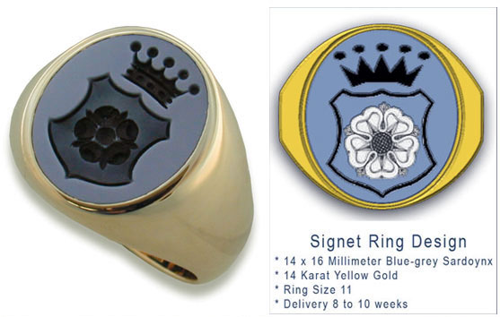 Crown && Five Rose Petals Signet Ring