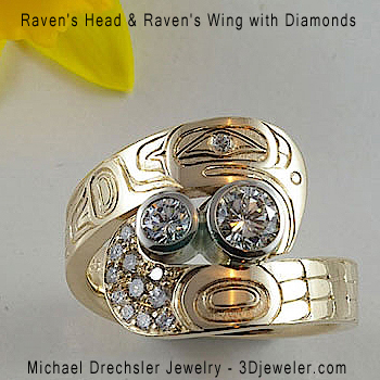 Raven's Head && Raven's Wing Diamond Engagement Ring