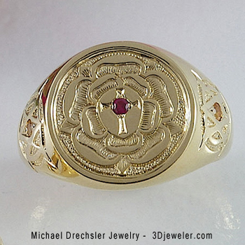 Rosicrucian Rose Ring with Ruby and Yellow Sapphires