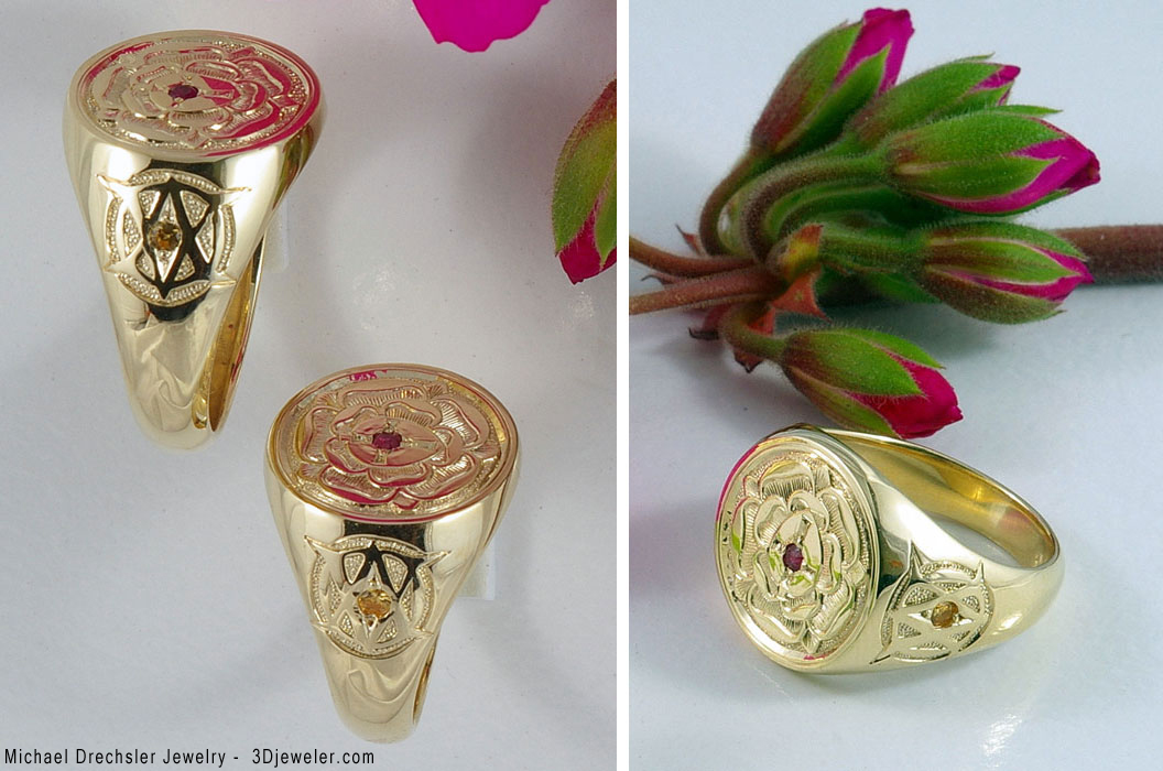 Rosicrucian Rose Ring with Ruby and Yellow Sapphires