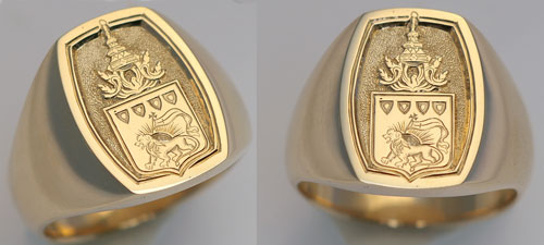 Gold Signet Ring with Hand Engraved South East Asian Design