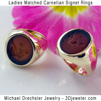 Ladies Matched Carnelian Signet Rings 