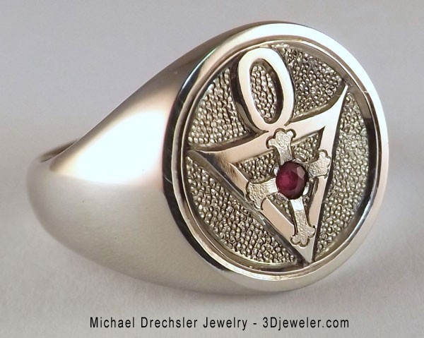 Custom Rosicrucian Signet Ring with Ruby