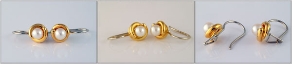 Yellow and White Gold Drop Pearl Earrings