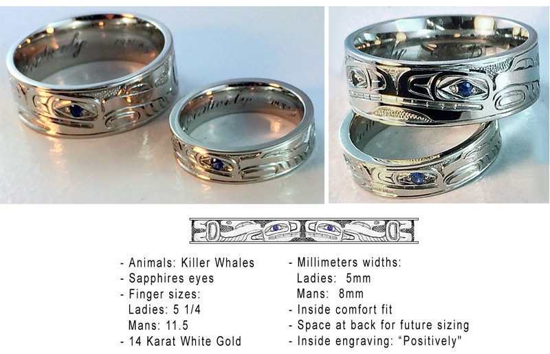 Whale && Whale Wedding Bands with Sapphire Eyes