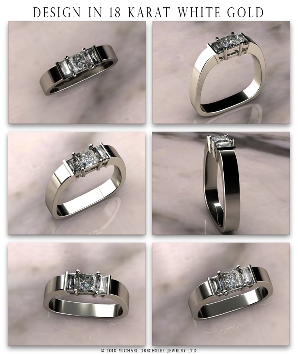 Princess && Baquette Engagement Ring