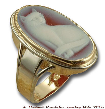 Hand Carved Gemstone Cat Ring