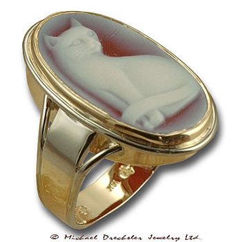 Hand Carved Gemstone Cat Ring