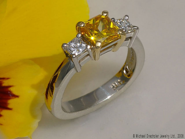 White Gold Ring with Yellow-Orange Diamond