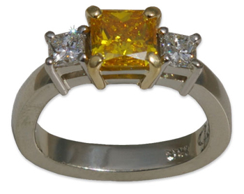 White Gold Ring with Yellow-Orange Diamond