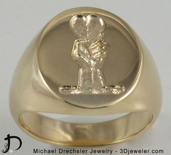 Gold Signet Ring && Pendant with Family Crest