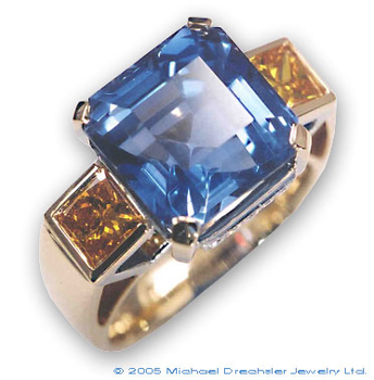 Cushion Cut Sapphire && Vivid Orange Cultured Diamond Ring