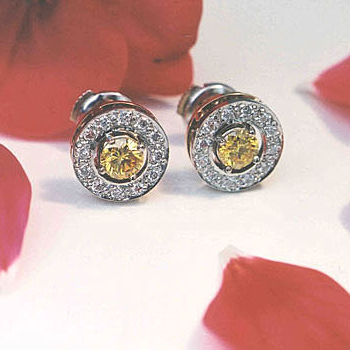 Vivid Yellow Created Diamond && Pave Diamond Earrings