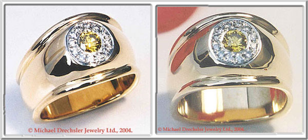 Lab Created Yellow Diamond Ring<br> with Pave` Diamond Halo