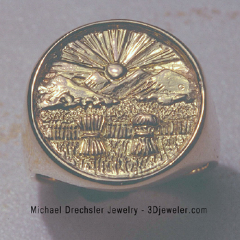 Hand Engraved Gold Ring with the Seal of Ohio
