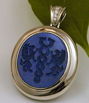 Carved Lapis Lazuli Crest Pendant