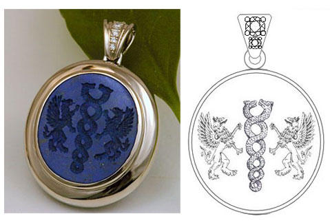 Carved Lapis Lazuli Crest Pendant