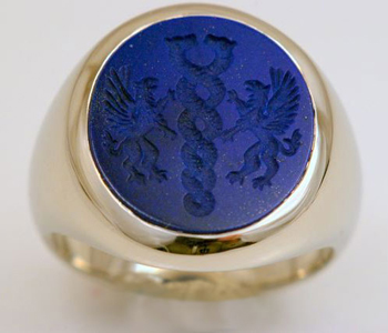 Carved Lapis Lazuli Crest Signet Ring